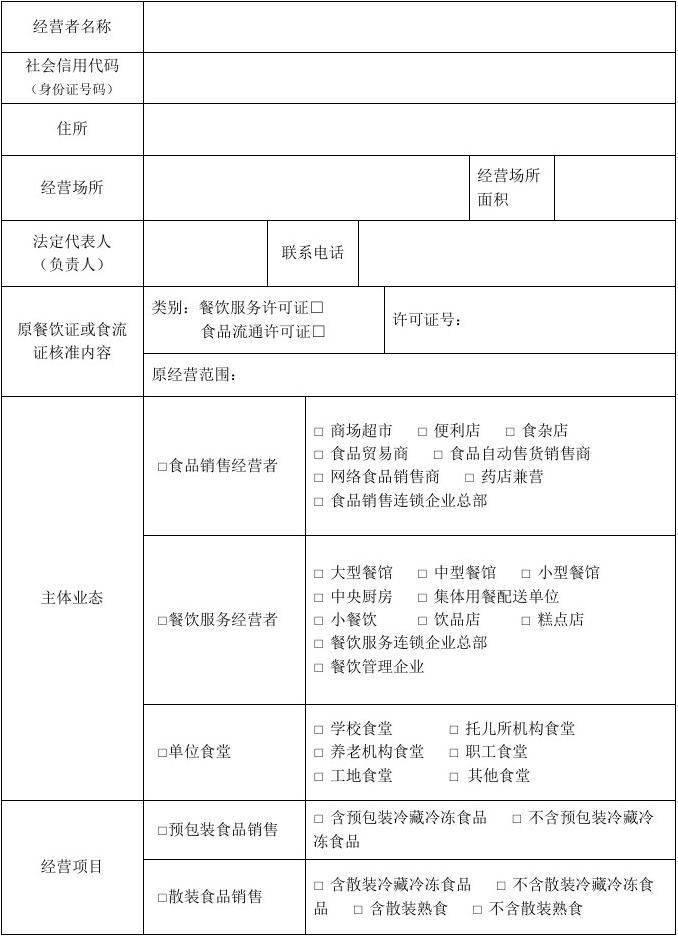 食品經(jīng)營(yíng)許可證換證申請(qǐng)表填寫指南